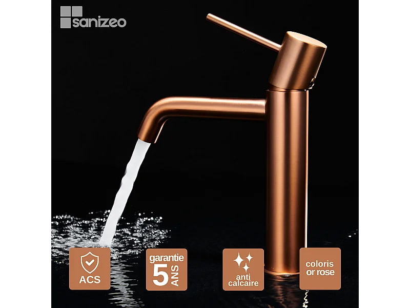 Robinet Mitigeur de Lavabo Anti-Calcaire Bec Bas Or Rose Cuivré IMEX MONZA BDM039-1ORC