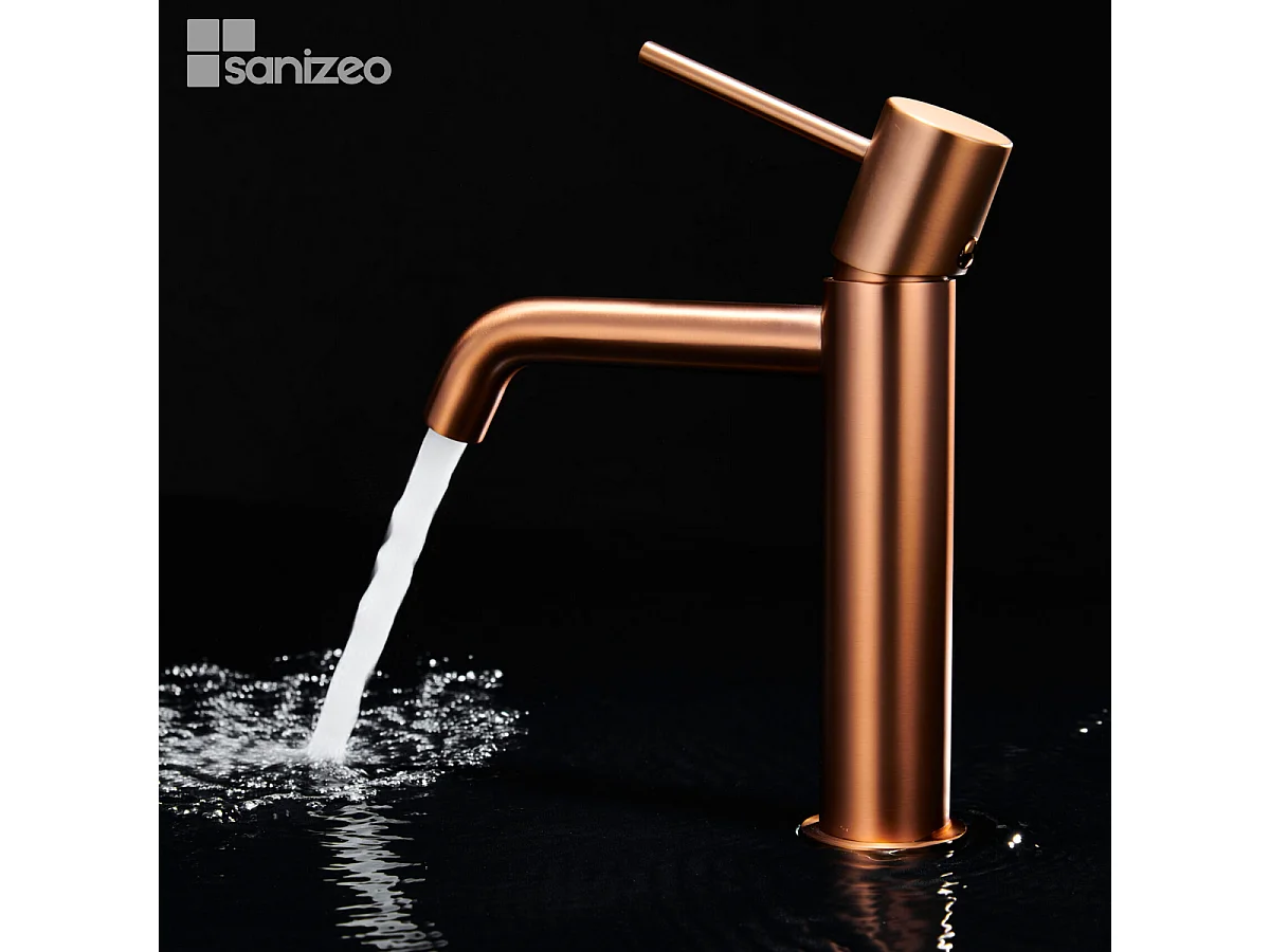 Robinet Mitigeur de Lavabo Anti-Calcaire Bec Bas Or Rose Cuivré IMEX MONZA BDM039-1ORC