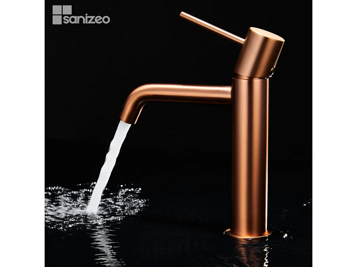 Robinet Mitigeur de Lavabo Anti-Calcaire Bec Bas Or Rose Cuivré IMEX MONZA BDM039-1ORC