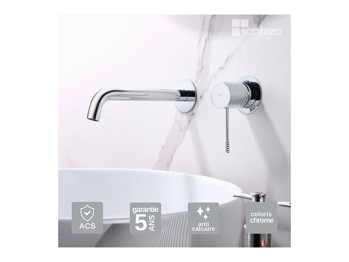Robinet Mitigeur de Lavabo Encastré Anti-Calcaire Chrome IMEX GENOVA GLG053