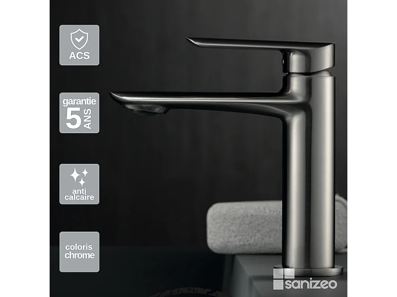 Mitigeur Lavabo Salle de Bain nickel brossé – Bec Bas Anti-Calcaire – Design moderne - URAL IMEX