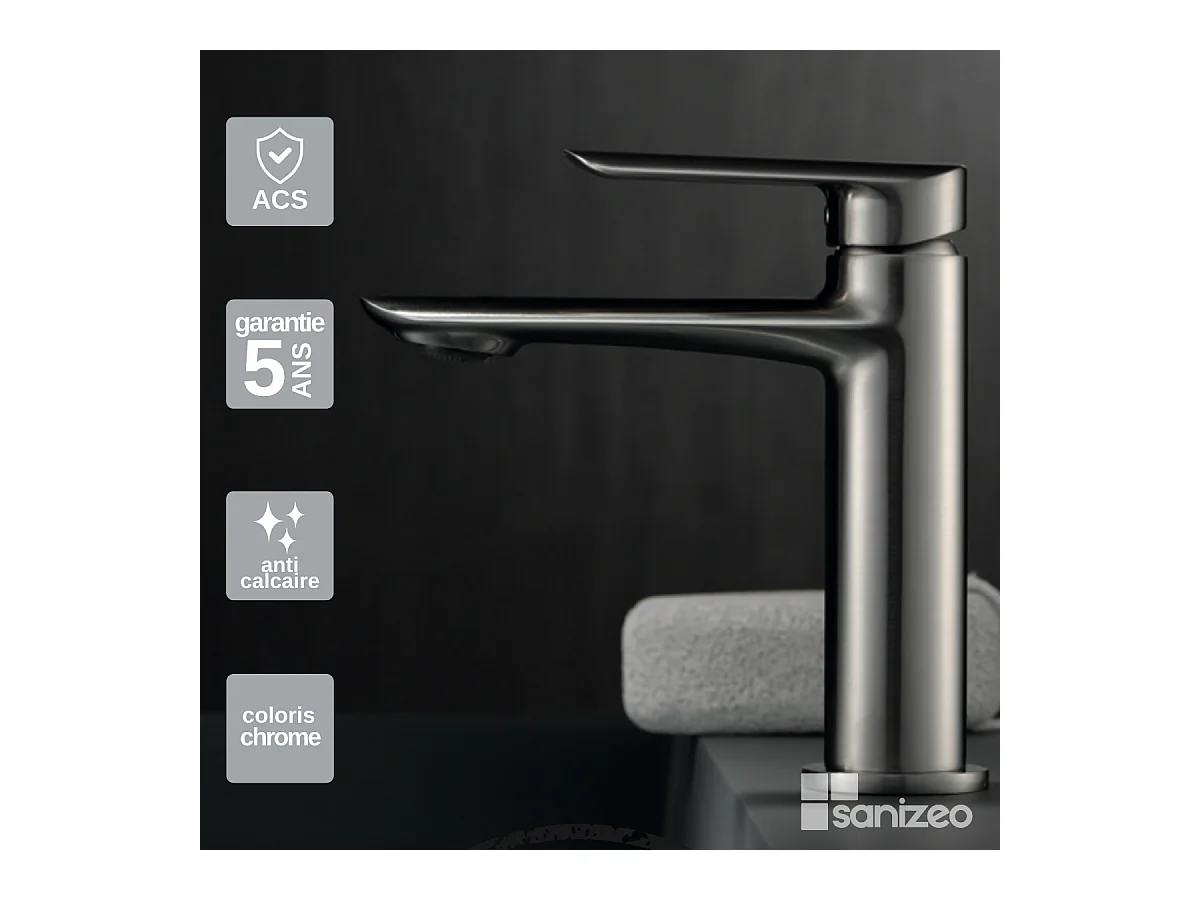 Robinet Mitigeur de Lavabo Anti-Calcaire Bec Bas Nickel Brossé IMEX URAL BDG040-1NQ