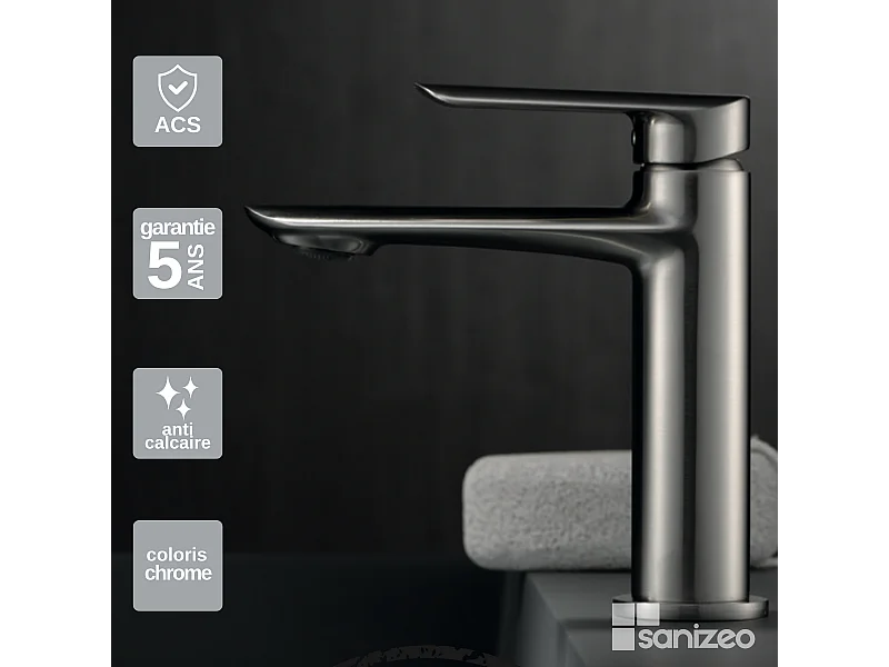 Mitigeur Lavabo Salle de Bain nickel brossé – Bec Bas Anti-Calcaire – Design moderne - URAL IMEX