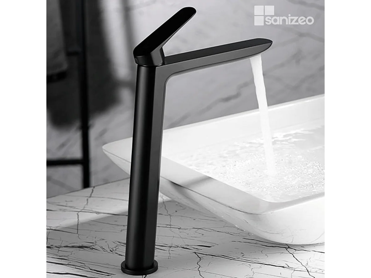 Mitigeur Lavabo Salle de Bain noir mat – Bec Haut Anti-Calcaire – Design moderne - BELGICA IMEX