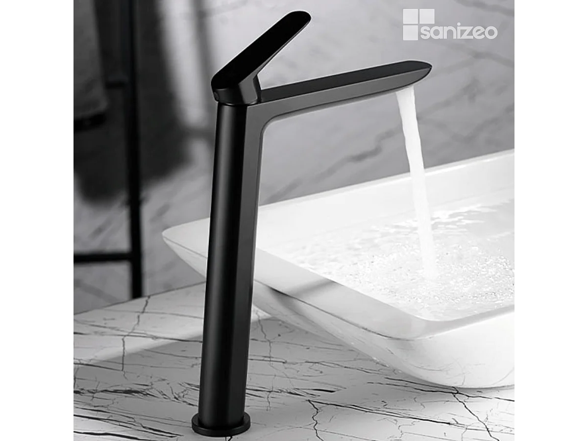 Mitigeur Lavabo Salle de Bain noir mat – Bec Haut Anti-Calcaire – Design moderne - BELGICA IMEX