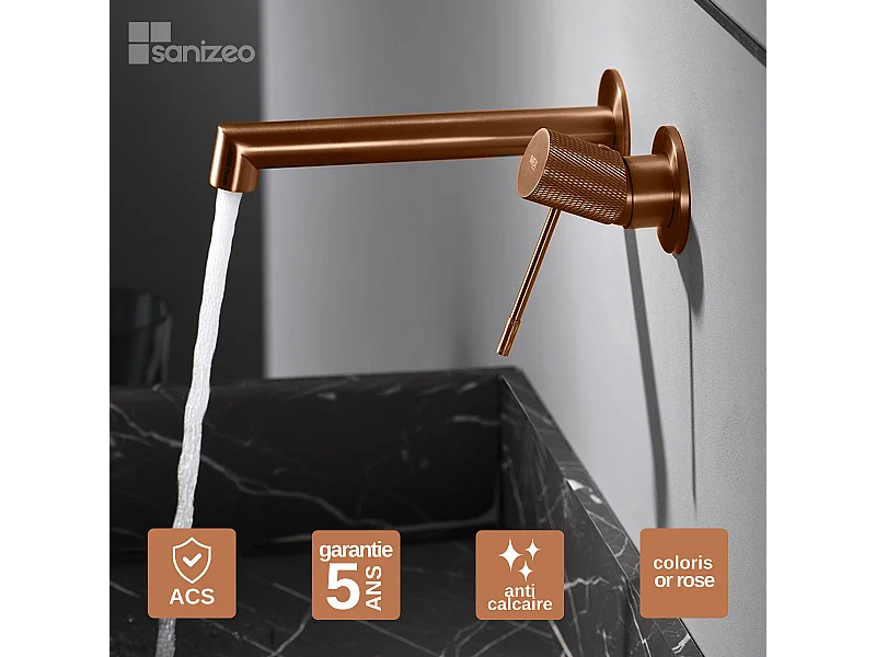 Mitigeur Lavabo Encastré Salle de Bain or rose cuivré – Anti-Calcaire – Design moderne - LINE IMEX