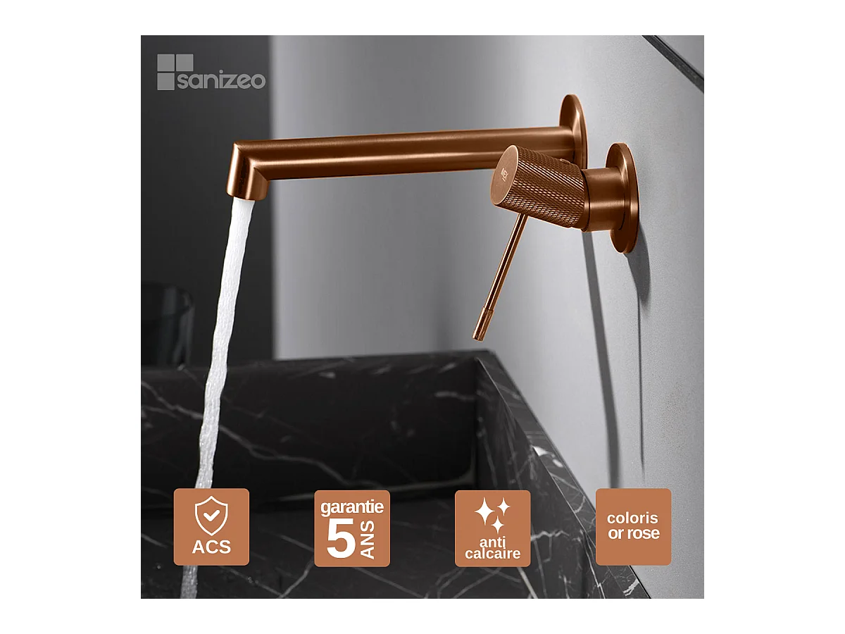 Robinet Mitigeur de Lavabo Encastré Anti-Calcaire Or Rose Cuivré IMEX LINE GLD038/ORC