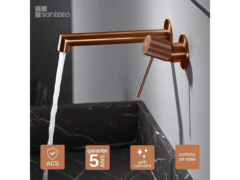 Mitigeur Lavabo Encastré Salle de Bain or rose cuivré – Anti-Calcaire – Design moderne - LINE IMEX