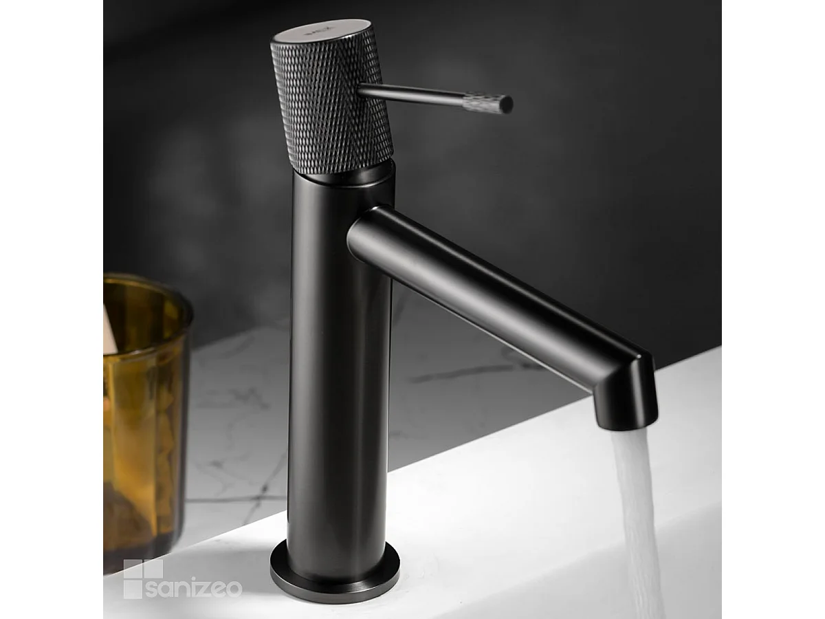 Mitigeur Lavabo Salle de Bain noir métal – Bec Bas Anti-Calcaire – Design moderne - LINE IMEX