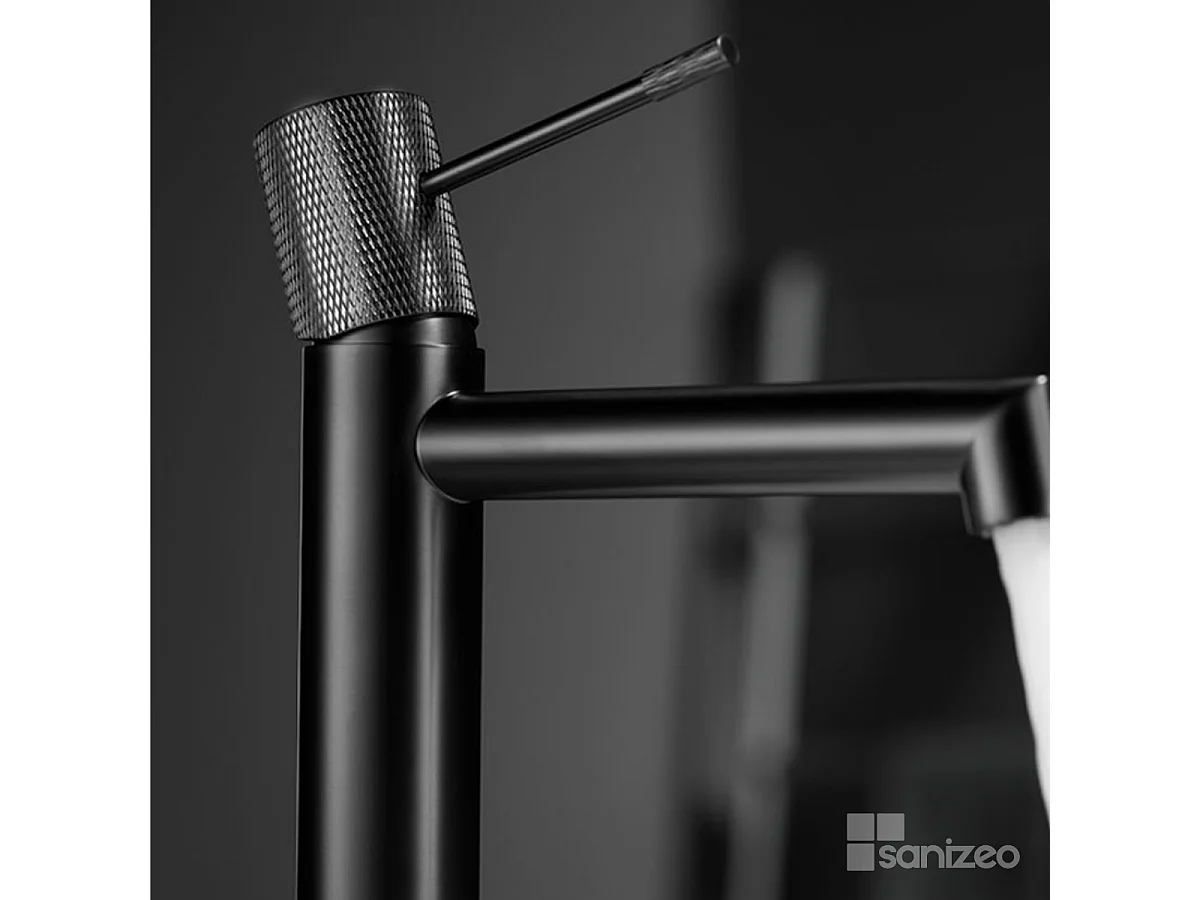 Mitigeur Lavabo Salle de Bain noir métal – Bec Bas Anti-Calcaire – Design moderne - LINE IMEX