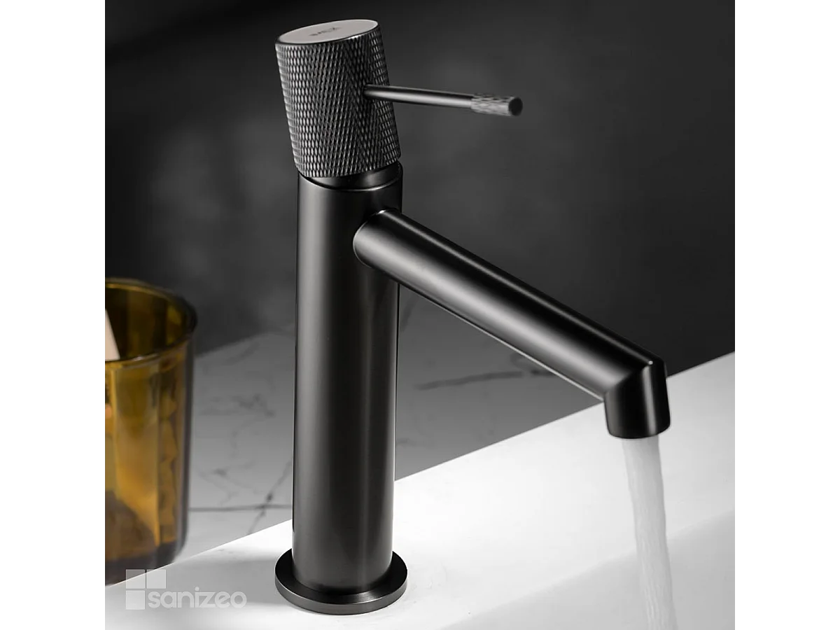 Mitigeur Lavabo Salle de Bain noir métal – Bec Bas Anti-Calcaire – Design moderne - LINE IMEX