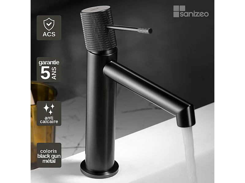 Mitigeur Lavabo Salle de Bain noir métal – Bec Bas Anti-Calcaire – Design moderne - LINE IMEX