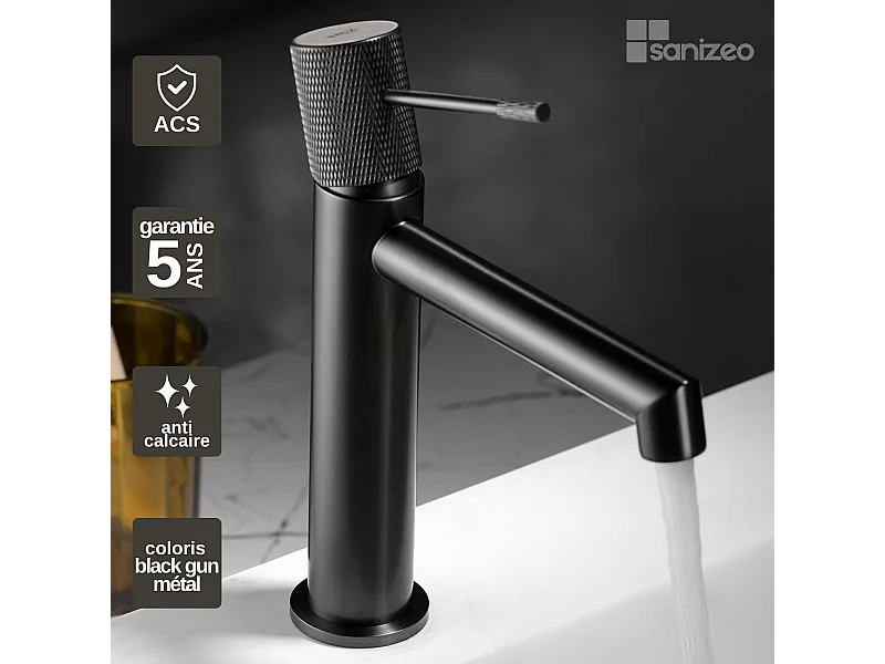 Mitigeur Lavabo Salle de Bain noir métal – Bec Bas Anti-Calcaire – Design moderne - LINE IMEX