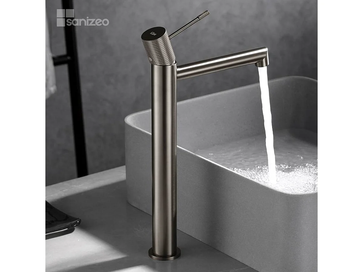 Mitigeur Lavabo Salle de Bain niquel brossé – Bec Haut Anti-Calcaire – Design Moderne - LINE IMEX