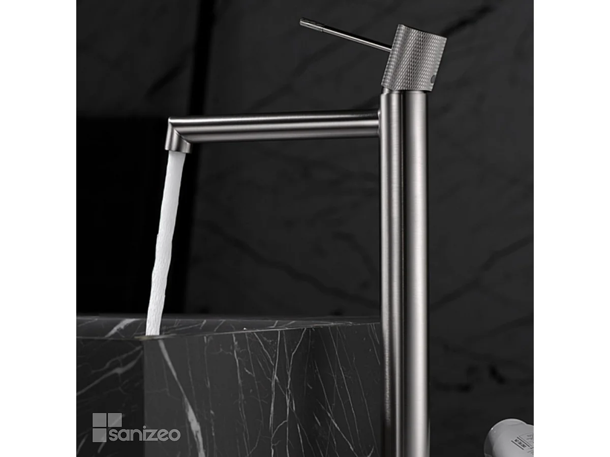 Mitigeur Lavabo Salle de Bain niquel brossé – Bec Haut Anti-Calcaire – Design Moderne - LINE IMEX