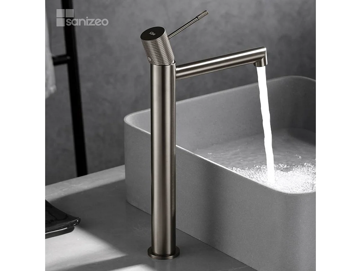 Mitigeur Lavabo Salle de Bain niquel brossé – Bec Haut Anti-Calcaire – Design Moderne - LINE IMEX