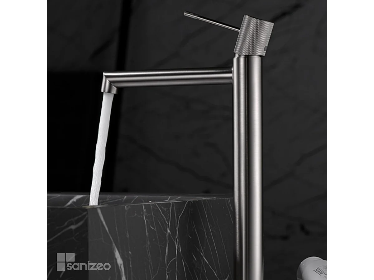 Mitigeur Lavabo Salle de Bain niquel brossé – Bec Haut Anti-Calcaire – Design Moderne - LINE IMEX