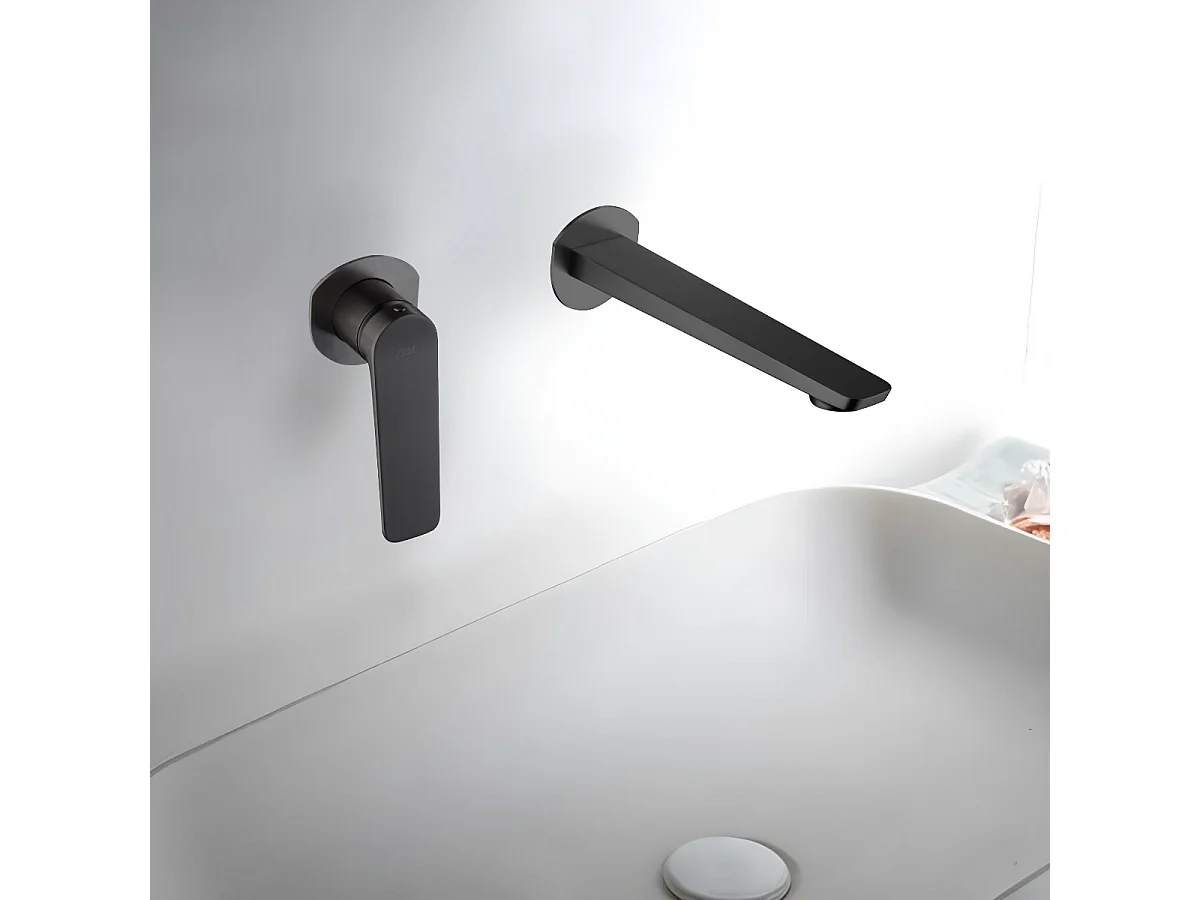 Mitigeur Lavabo Encastré Salle de Bain noir mat – Anti-Calcaire – Design Moderne - NAPOLES IMEX