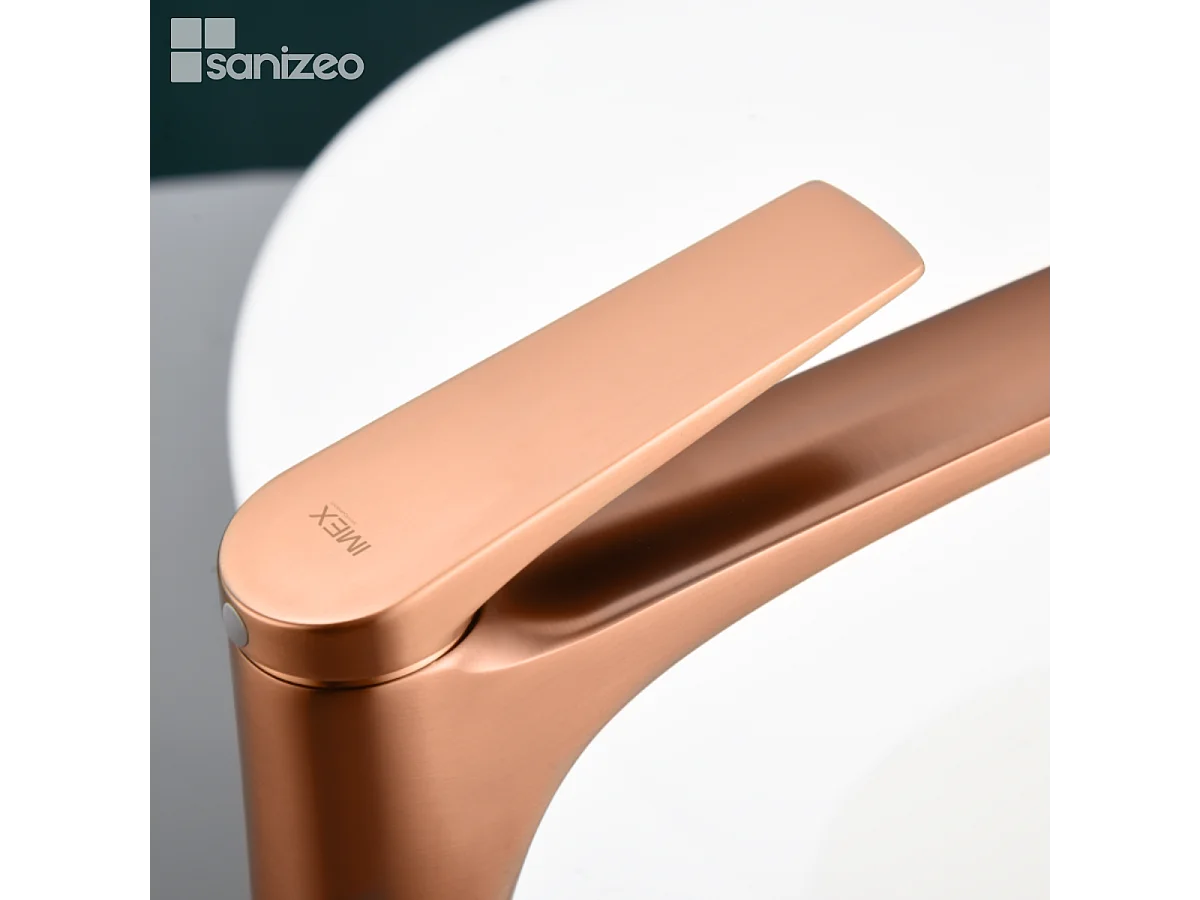 Mitigeur Lavabo Salle de Bain or rose cuivré – Bec Bas Anti-Calcaire – Design Moderne - DELOS IMEX