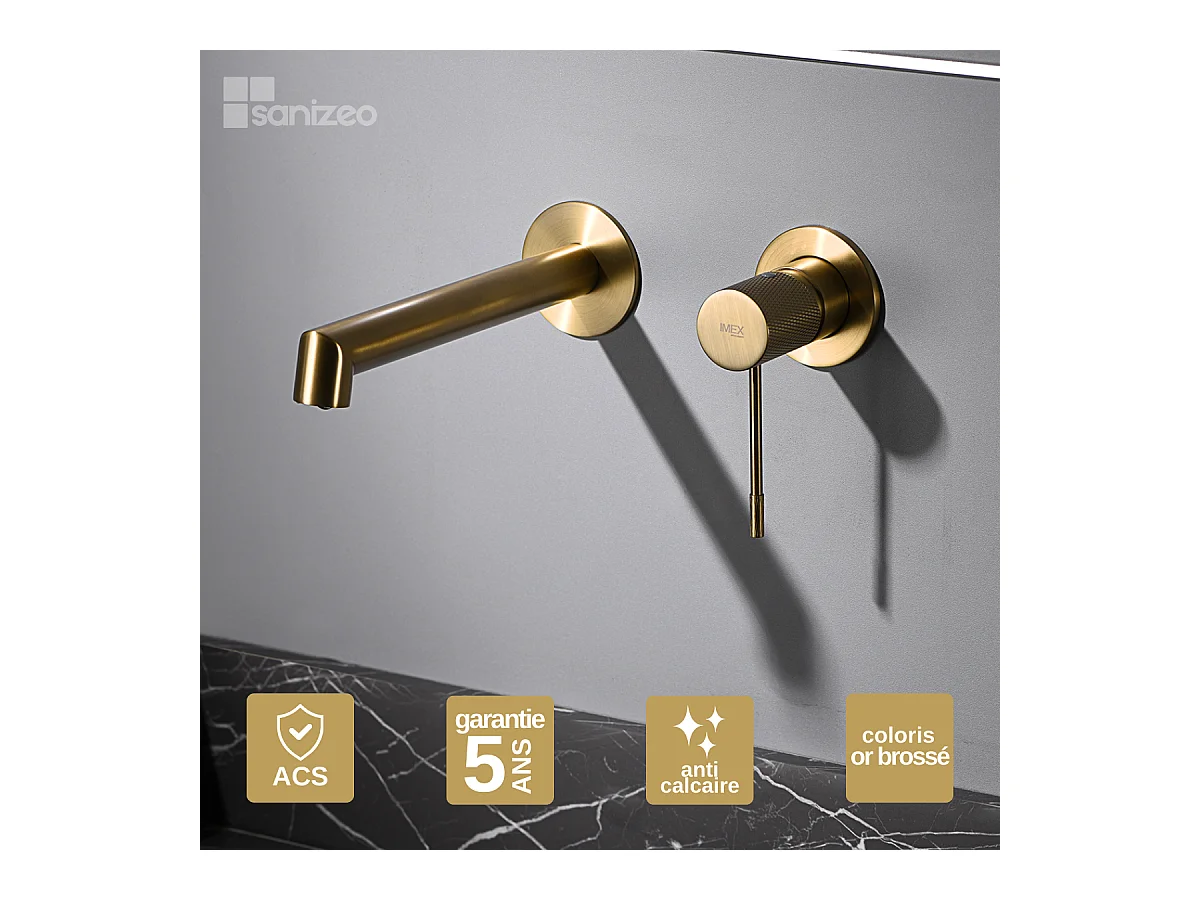 Robinet Mitigeur de Lavabo Encastré Anti-Calcaire Or Brossé IMEX LINE GLD038/OC