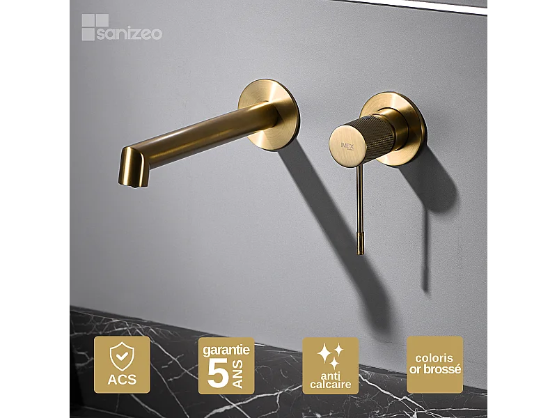 Mitigeur Lavabo Encastré Salle de Bain or brossé– Anti-Calcaire – Design moderne - LINE IMEX