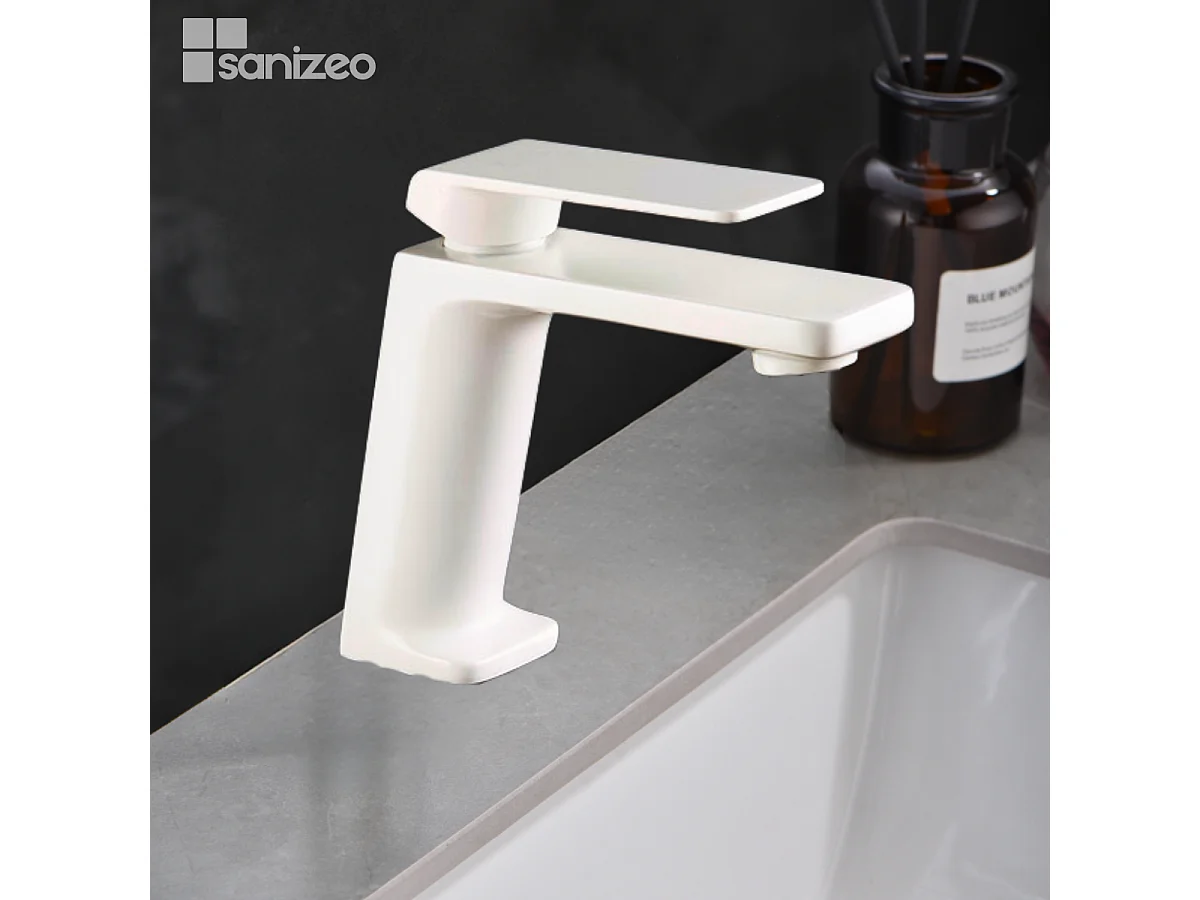 Mitigeur Lavabo Salle de Bain blanc mat – Bec Bas Anti-Calcaire – Design Moderne - FIYI IMEX