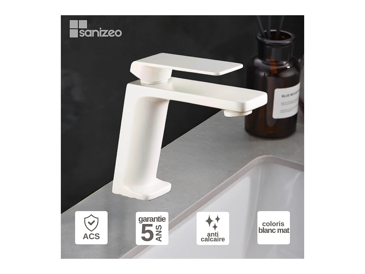 Robinet Mitigeur de Lavabo Anti-Calcaire Bec Bas Blanc Mat IMEX FIYI BDF016-1BL