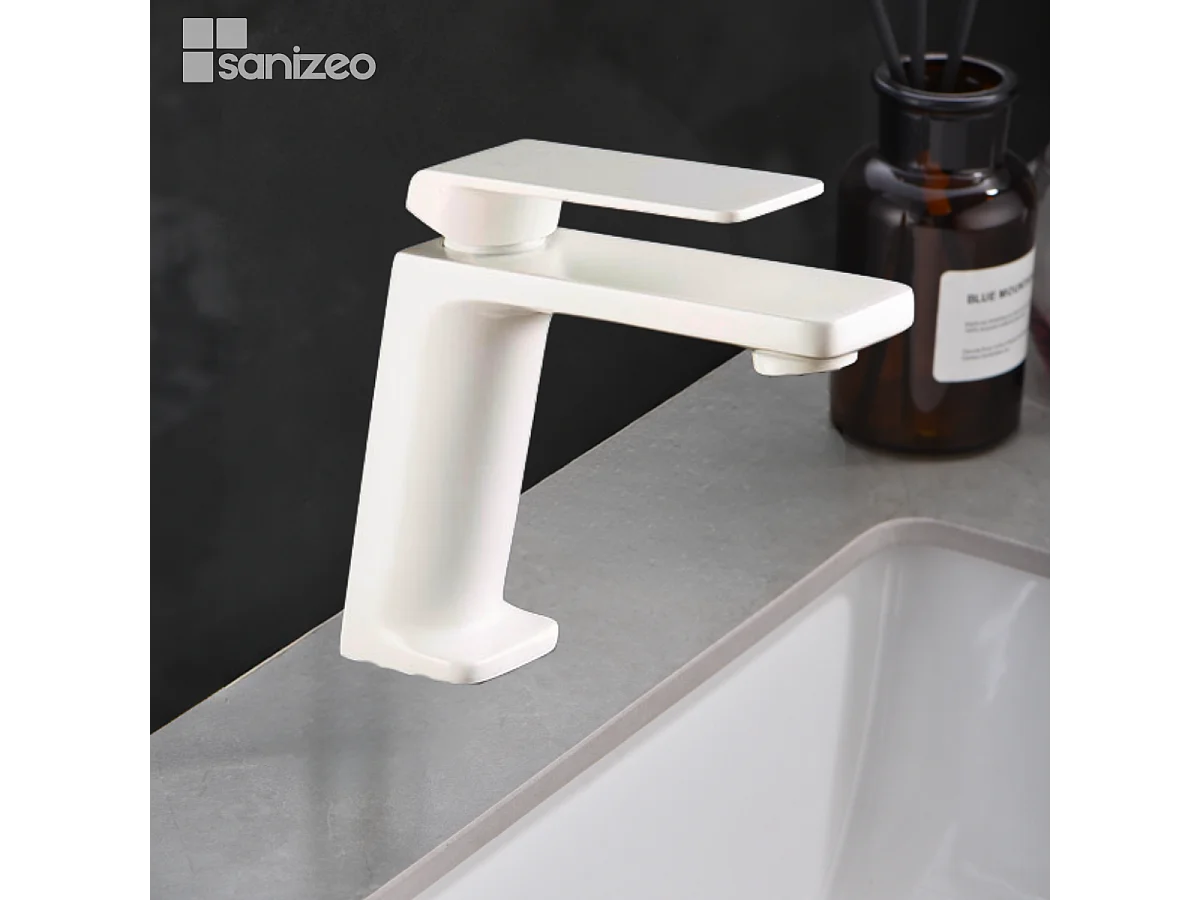 Mitigeur Lavabo Salle de Bain blanc mat – Bec Bas Anti-Calcaire – Design Moderne - FIYI IMEX