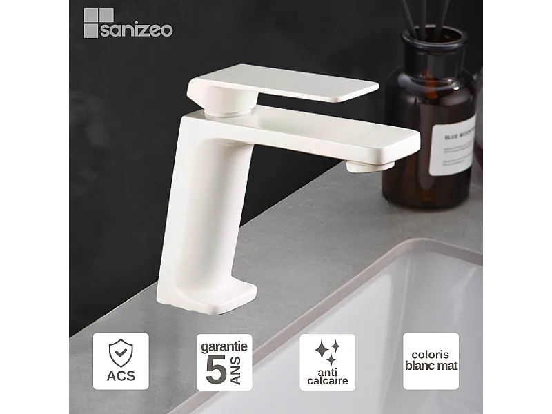 Mitigeur Lavabo Salle de Bain blanc mat – Bec Bas Anti-Calcaire – Design Moderne - FIYI IMEX