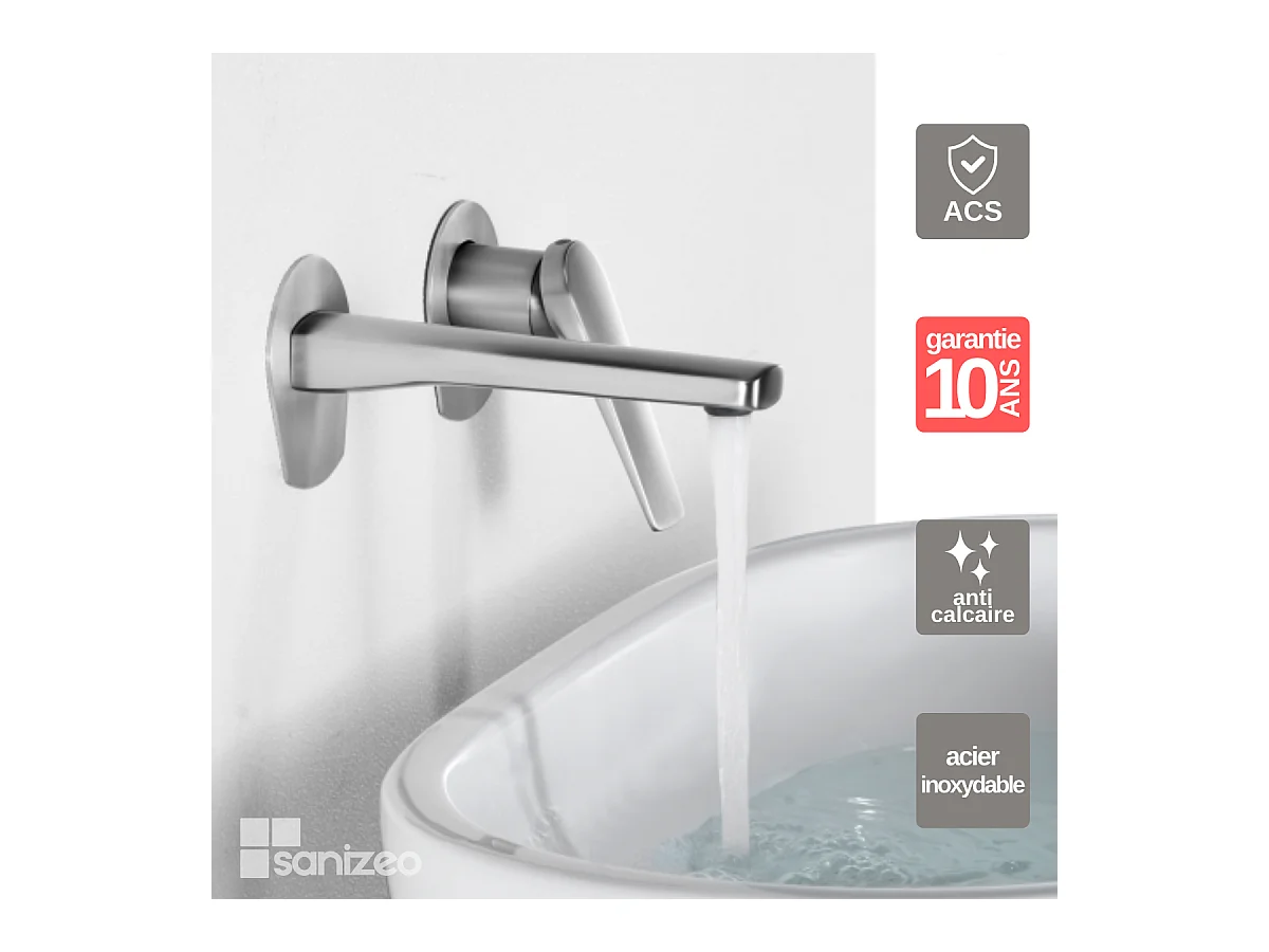 Robinet Mitigeur de Lavabo Encastré Anti-Calcaire Acier Inoxydable IMEX DELOS GLD055/AC