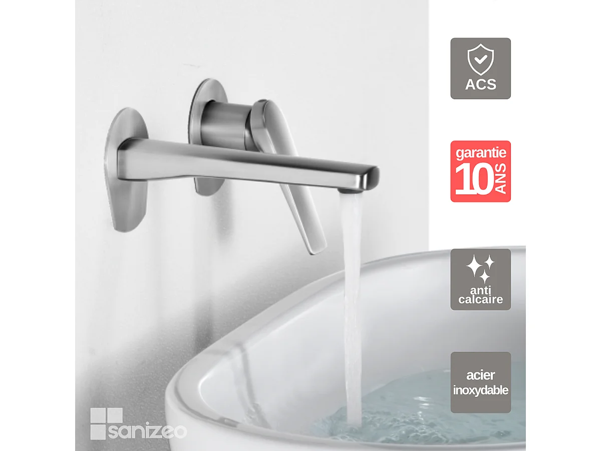 Mitigeur Lavabo Encastré Salle de Bain acier inoxydable – Anti-Calcaire – Design Moderne - DELOS IMEX