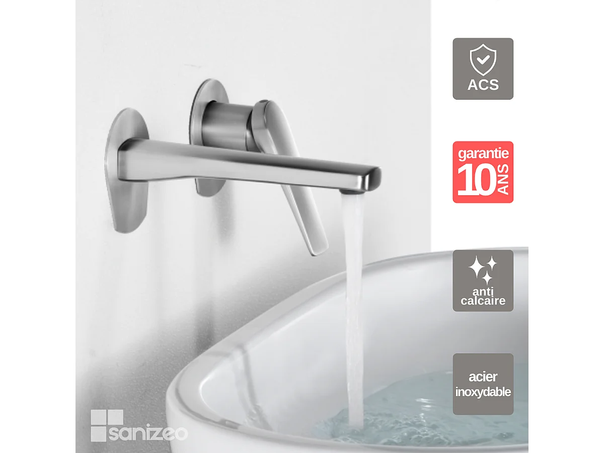 Mitigeur Lavabo Encastré Salle de Bain acier inoxydable – Anti-Calcaire – Design Moderne - DELOS IMEX