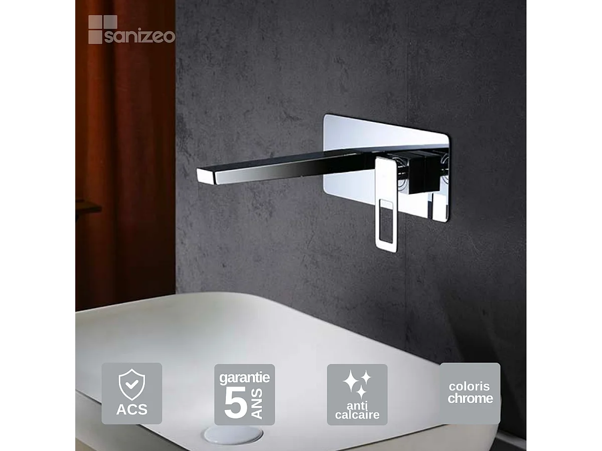 Mitigeur Lavabo Encastré Salle de Bain chromé – Bec Haut Anti-Calcaire – Design Moderne - SUECIA IMEX