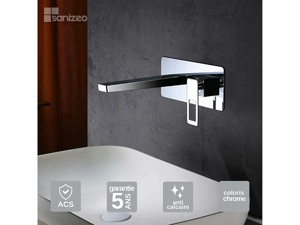 Mitigeur Lavabo Encastré Salle de Bain chromé – Bec Haut Anti-Calcaire – Design Moderne - SUECIA IMEX