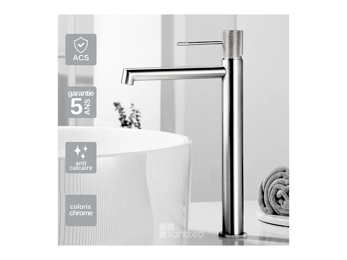 Robinet Mitigeur de Lavabo Anti-Calcaire Bec Haut Chrome IMEX LINE BDD038-3