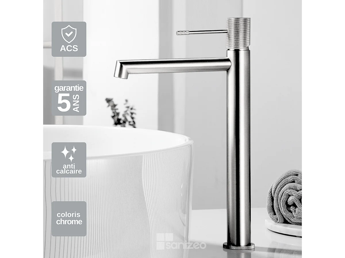 Mitigeur Lavabo Salle de Bain chromé – Bec Haut Anti-Calcaire – Design moderne - LINE IMEX