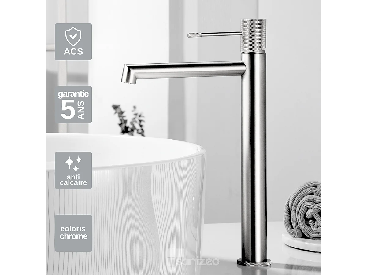 Mitigeur Lavabo Salle de Bain chromé – Bec Haut Anti-Calcaire – Design moderne - LINE IMEX