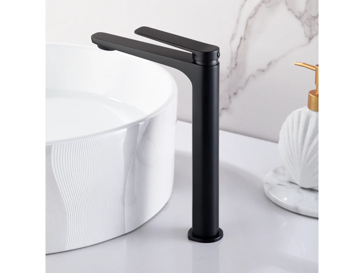Mitigeur Lavabo Salle de Bain noir mat – Bec Haut Anti-Calcaire – Design Moderne - NAPOLES IMEX