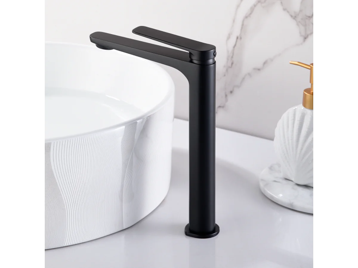 Mitigeur Lavabo Salle de Bain noir mat – Bec Haut Anti-Calcaire – Design Moderne - NAPOLES IMEX