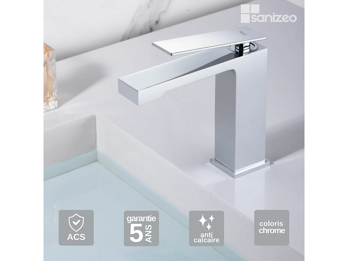 Mitigeur Lavabo Salle de Bain chromé – Bec Bas Anti-Calcaire – Design moderne - PISA IMEX