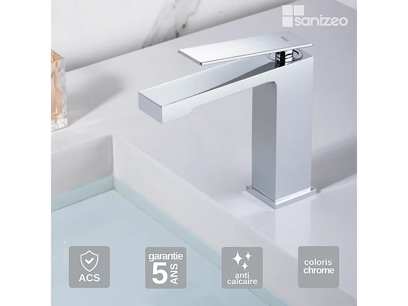Mitigeur Lavabo Salle de Bain chromé – Bec Bas Anti-Calcaire – Design moderne - PISA IMEX
