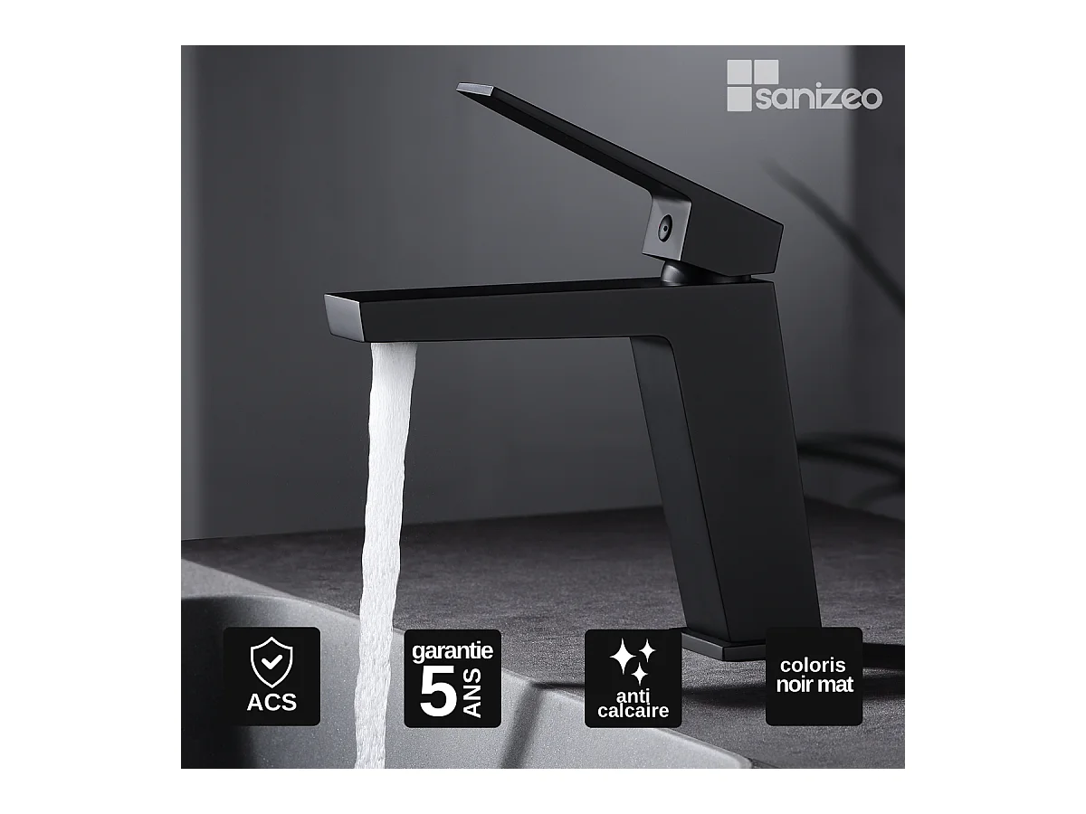 Robinet Mitigeur de Lavabo Anti-Calcaire Bec Bas Noir Mat IMEX ART BDAR025-1NG