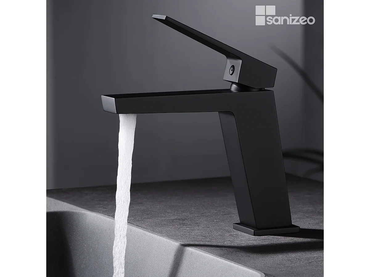 Mitigeur Lavabo Salle de Bain noir mat – Bec Bas Anti-Calcaire – Design moderne - ART IMEX
