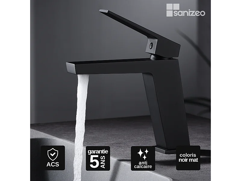 Mitigeur Lavabo Salle de Bain noir mat – Bec Bas Anti-Calcaire – Design moderne - ART IMEX