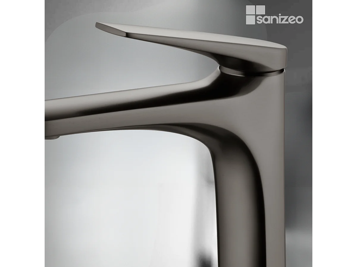 Mitigeur Lavabo Salle de Bain noir métal – Bec Haut Anti-Calcaire – Design Moderne - DELOS IMEX