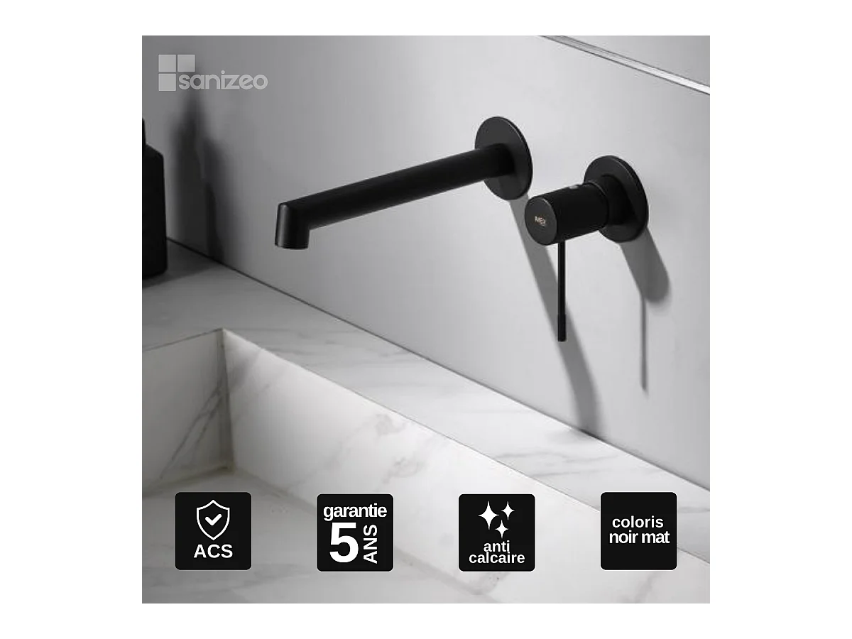 Robinet Mitigeur de Lavabo Encastré Anti-Calcaire Noir Mat IMEX LINE GLD038/NG