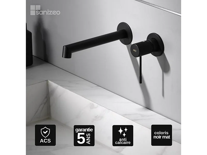 Mitigeur Lavabo Encastré Salle de Bain noir mat – Anti-Calcaire – Design moderne - LINE IMEX