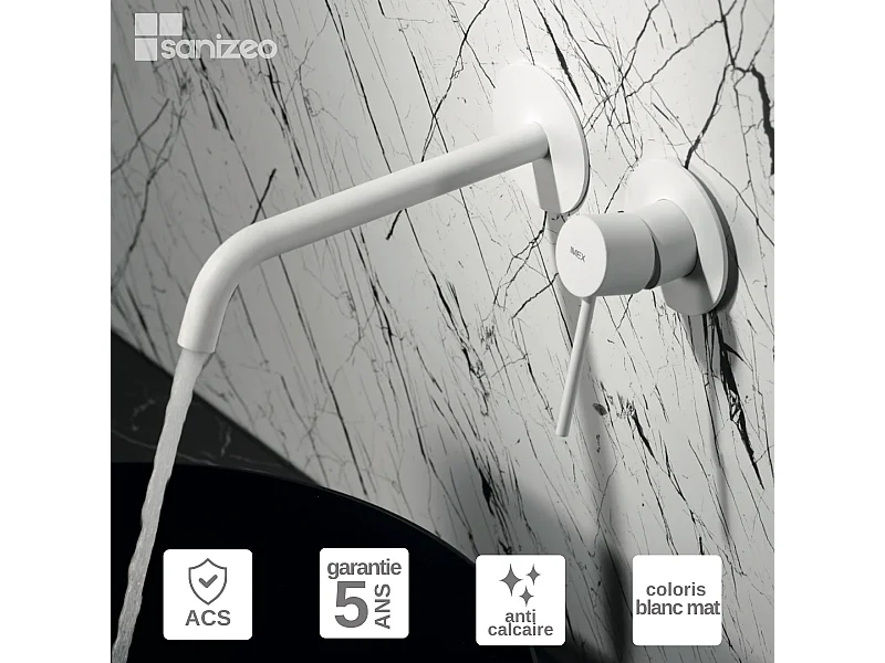 Mitigeur Lavabo Encastré Salle de Bain blanc mat – Anti-Calcaire – Design moderne - MILOS IMEX