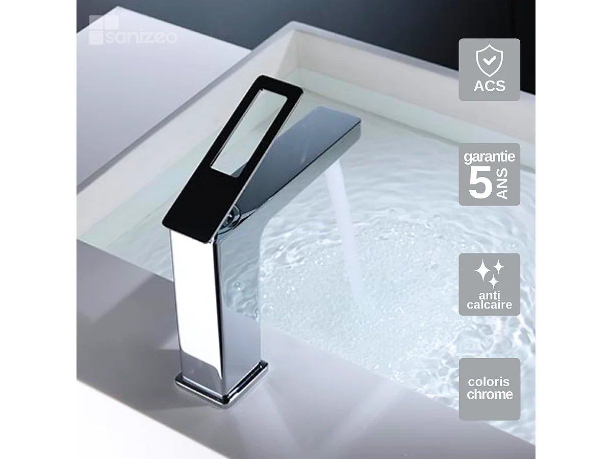Mitigeur Lavabo Salle de Bain chromé – Bec Bas Anti-Calcaire – Design moderne - SUECIA IMEX