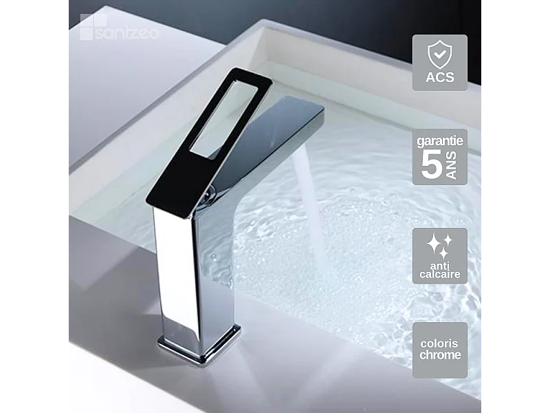 Mitigeur Lavabo Salle de Bain chromé – Bec Bas Anti-Calcaire – Design moderne - SUECIA IMEX